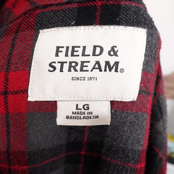 Field & Stream Shirt Mens Large Red Black Gray Plaid Flannel Button Down Pocket - Picture 6 of 8